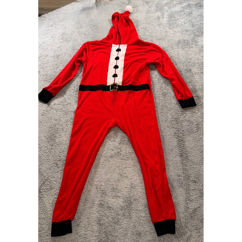 WS Presents Santa Claus Hooded Union Suit Size M Red White Christmas Pajamas Men